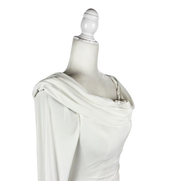 Mac Duggal Beaded Cuff Off-Shoulder Faux Wrap Gown White NWT Size 12 - Picture 6 of 12